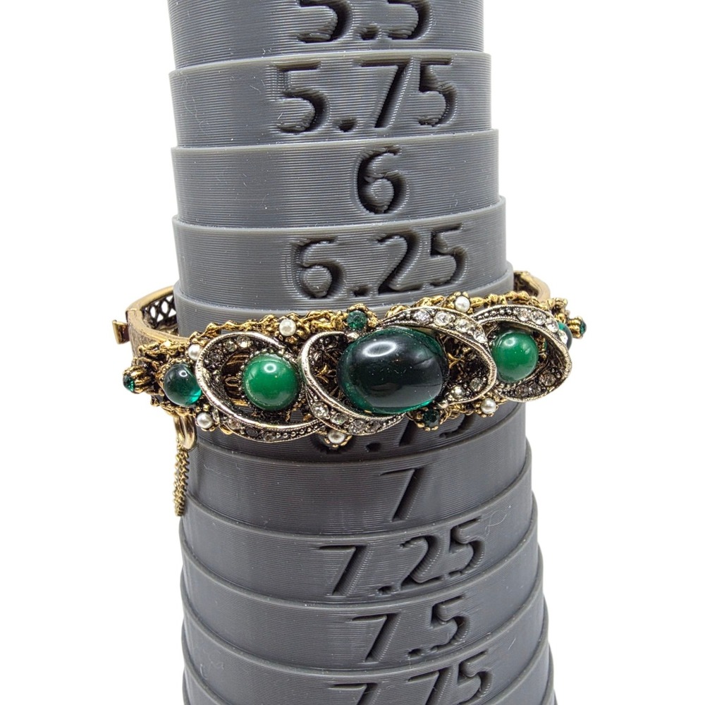 Vintage ART Arthur Pepper Emerald & Jade Green Rhinestones Clamper Bracelet - Picture 7 of 7